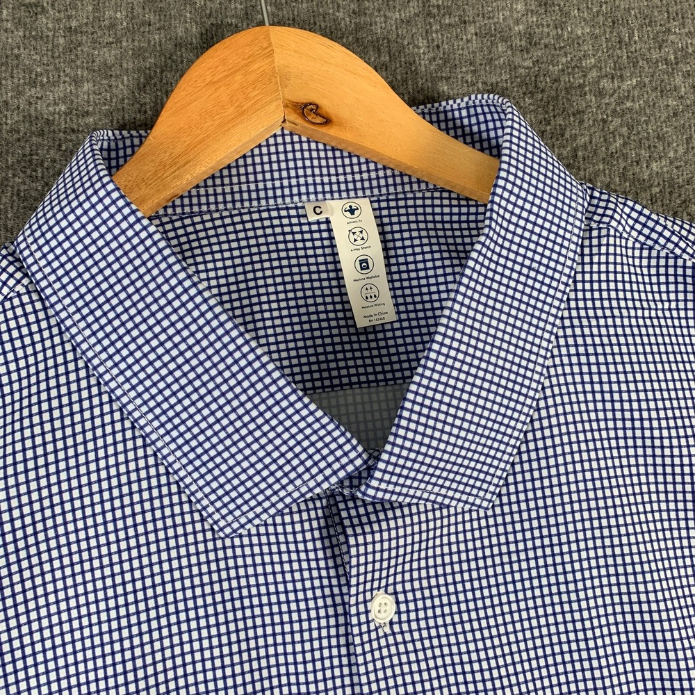 State & Liberty Shirt Men 3XL Blue Check Performance Stretch Athletic Custom